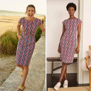 Boden Florrie Floral Cotton Jersey Cap Sleeve Dress in Ivory Pink Safari size 6